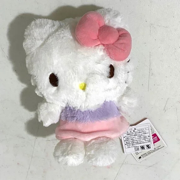 Sanrio Hello Kitty Plush 8" White Spring Soft Eyes Pink Purple Outfit - Picture 2 of 5